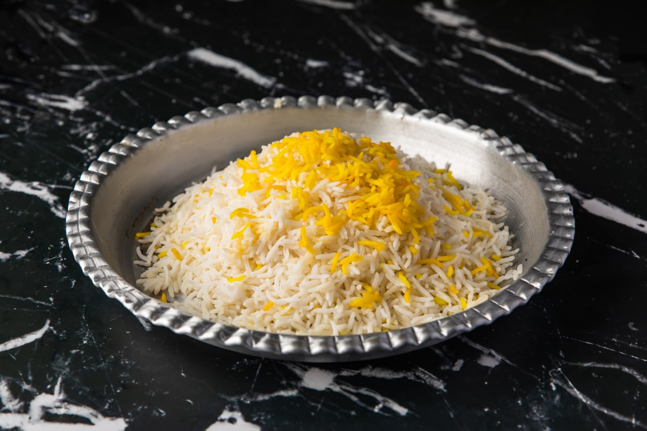 Chelo kebab with buttered saffron rice